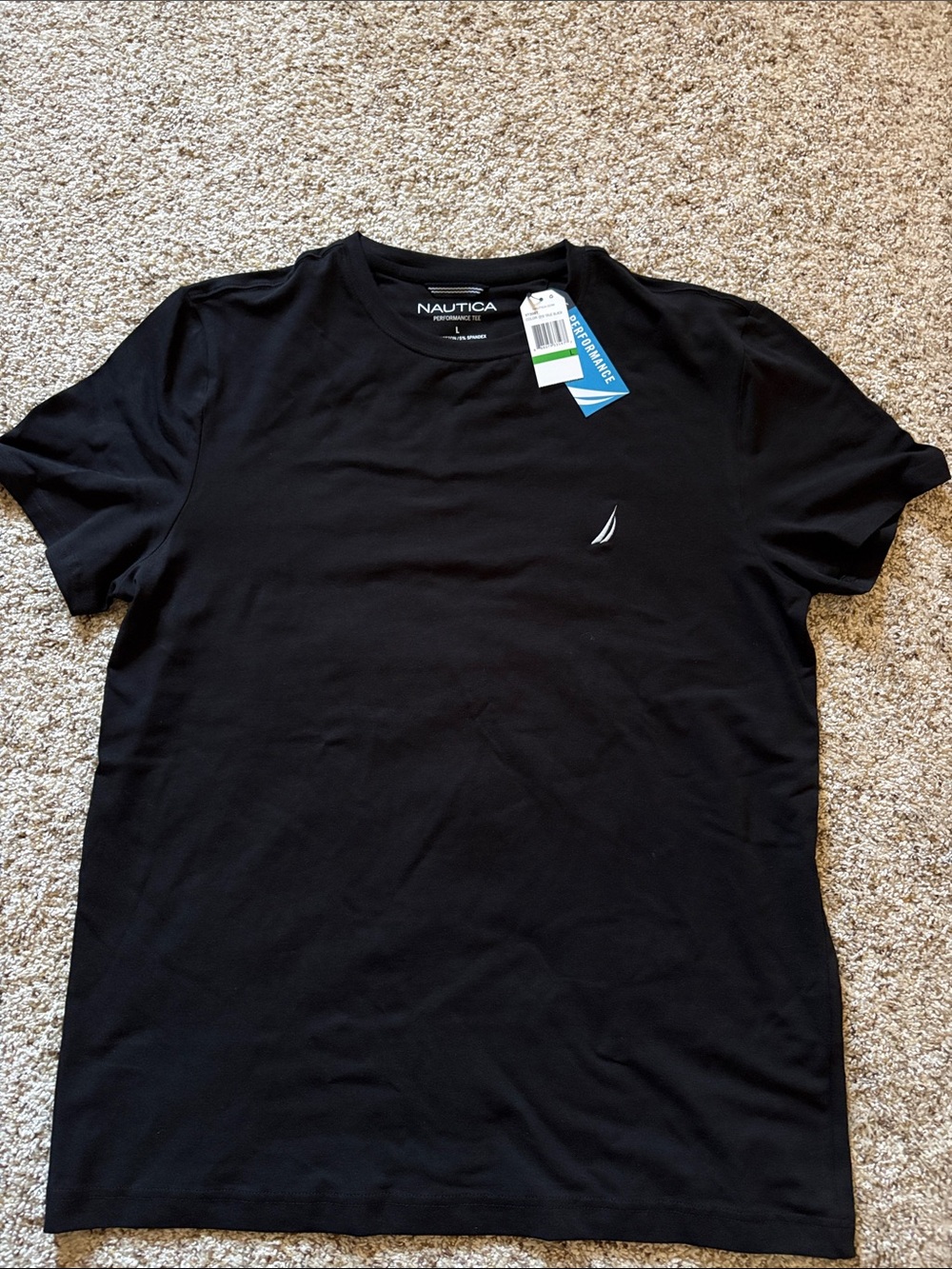 Nautica Black Crew Neck Tee with White Sail Logo